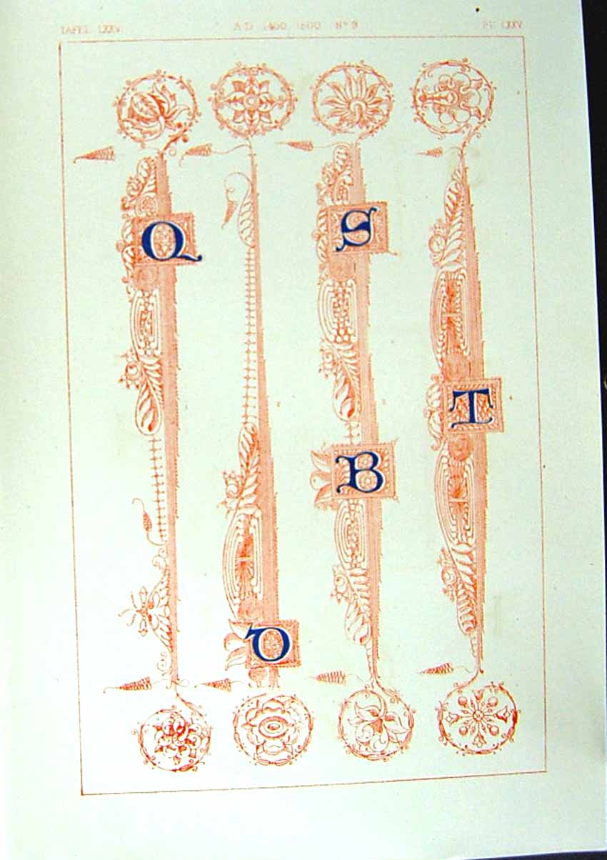 Antique Old Print Ref.761 1860 Art Illuminating Alphabet Letters Calligraphy
