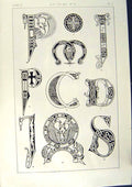 Antique Old Print Ref.767 1860 Art Illuminating Alphabet Letters Calligraphy