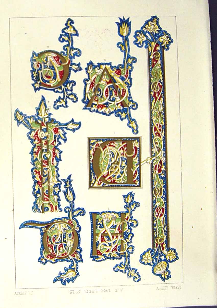 Antique Old Print *2501 1860 Art Illuminating Colour Patterns Shapes Design