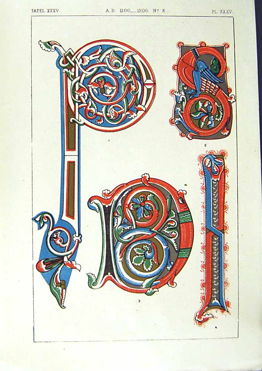 Antique Old Print Ref.772 1860 Art Illuminating Colour Patterns Shapes Design