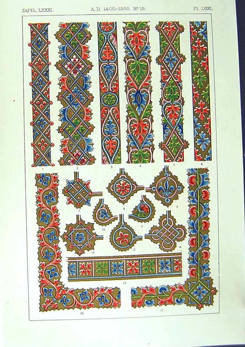 Antique Old Print Ref.774 1860 Art Illuminating Colour Patterns Shapes Design