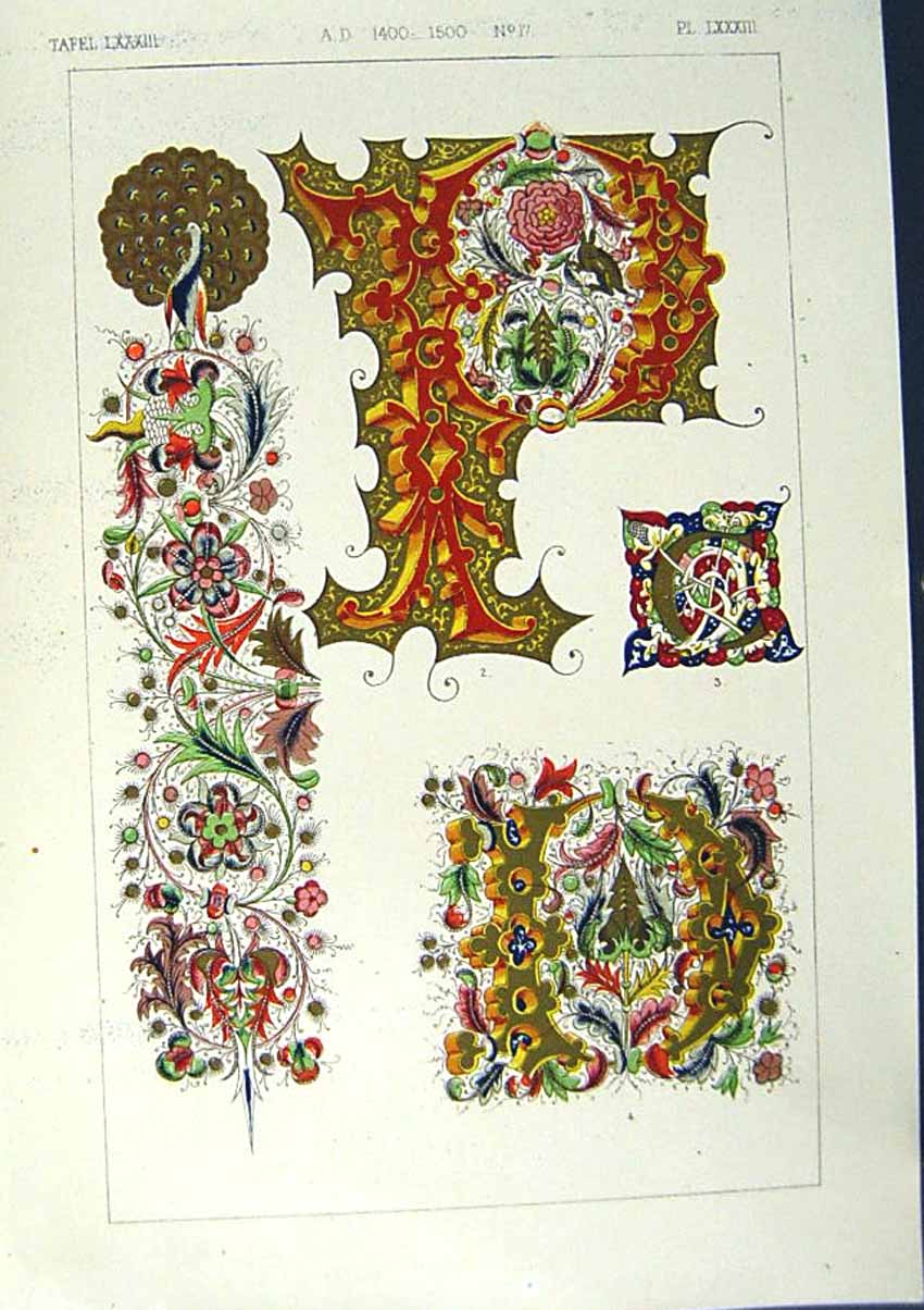 Antique Old Print *2507 1860 Art Illuminating Colour Patterns Design Shapes