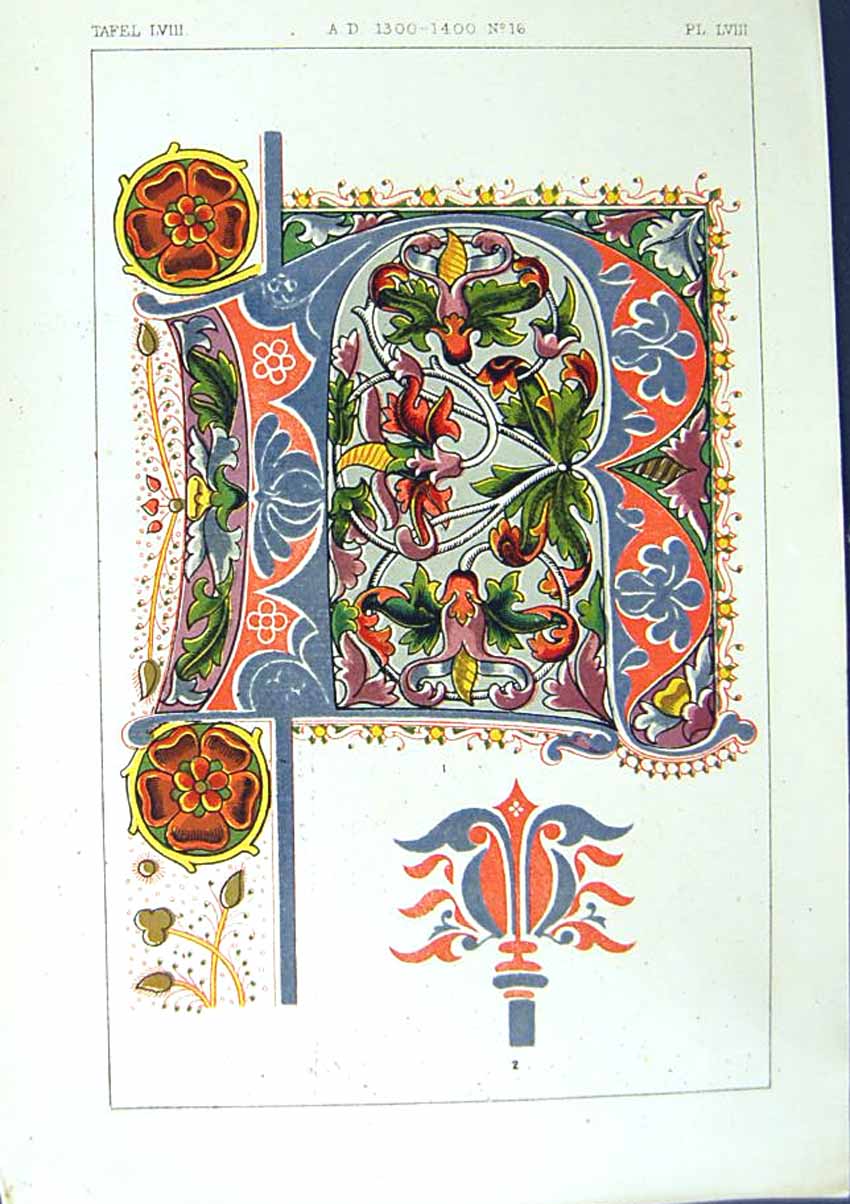 Antique Old Print Ref.776 1860 Art Illuminating Colour Patterns Shapes Design