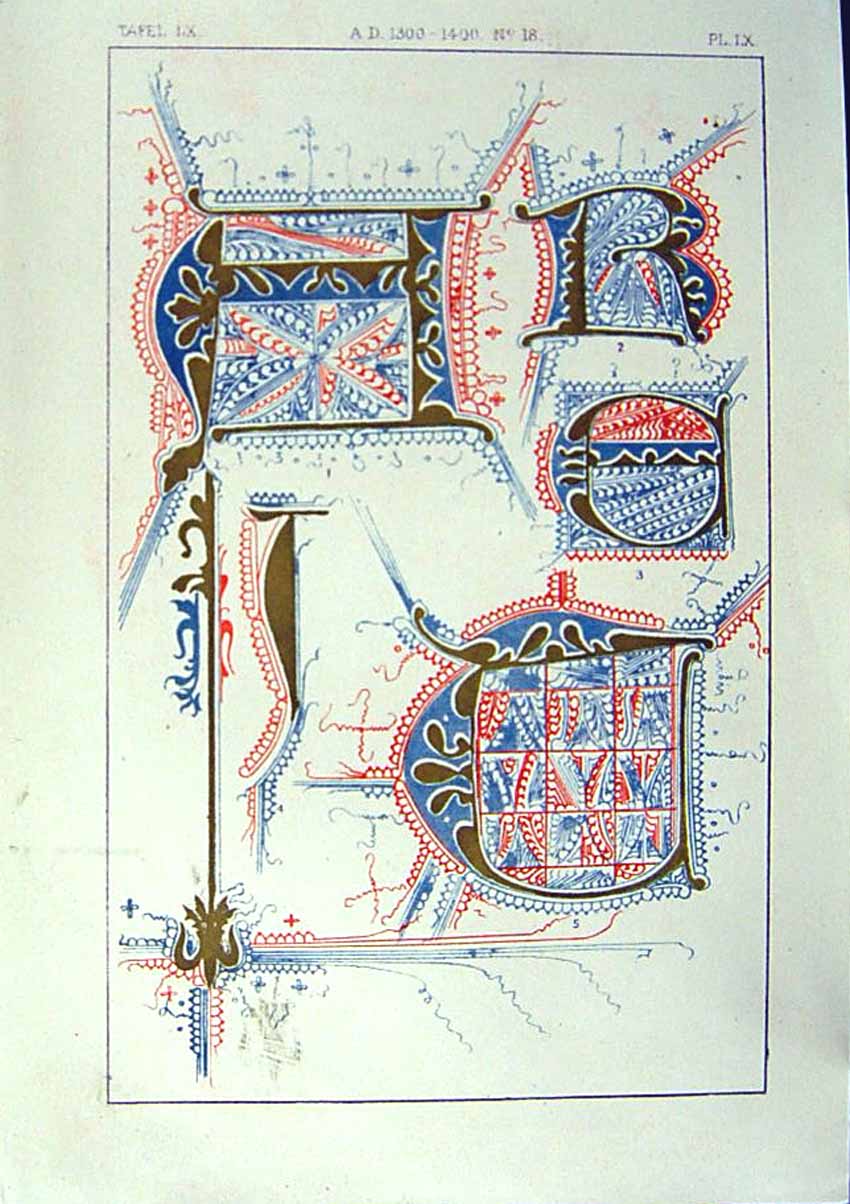 Antique Old Print *2511 1860 Art Illuminating Colour Shapes Design Patterns