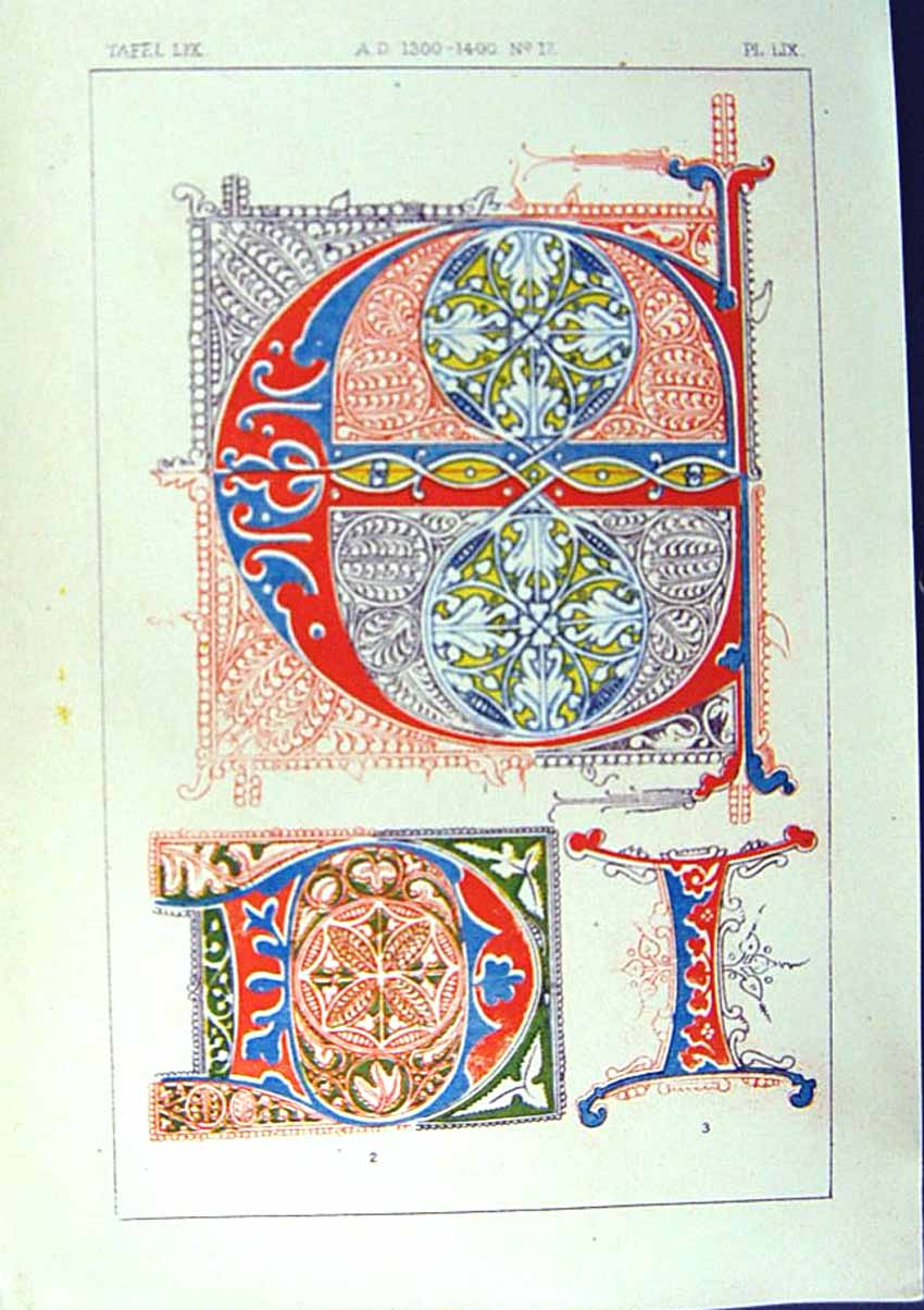 Antique Old Print Ref.780 1860 Art Illuminating Colour Patterns Shapes Design