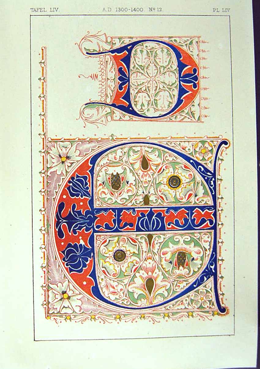 Antique Old Print *2512 1860 Art Illuminating Colour Shapes Patterns Design
