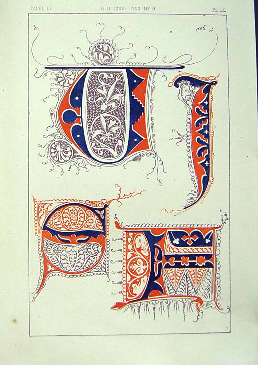 Antique Old Print Ref.783 1860 Art Illuminating Colour Patterns Shapes Design