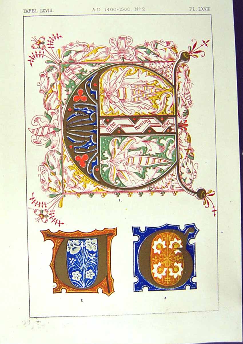 Antique Old Print *2513 1860 Art Illuminating Colour Shapes Designs Patterns