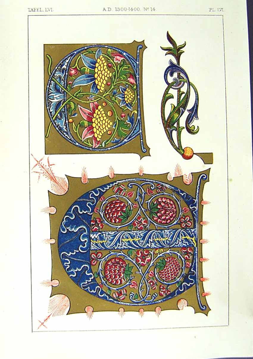 Antique Old Print *2514 1860 Art Illuminating Colour Design Shapes Patterns