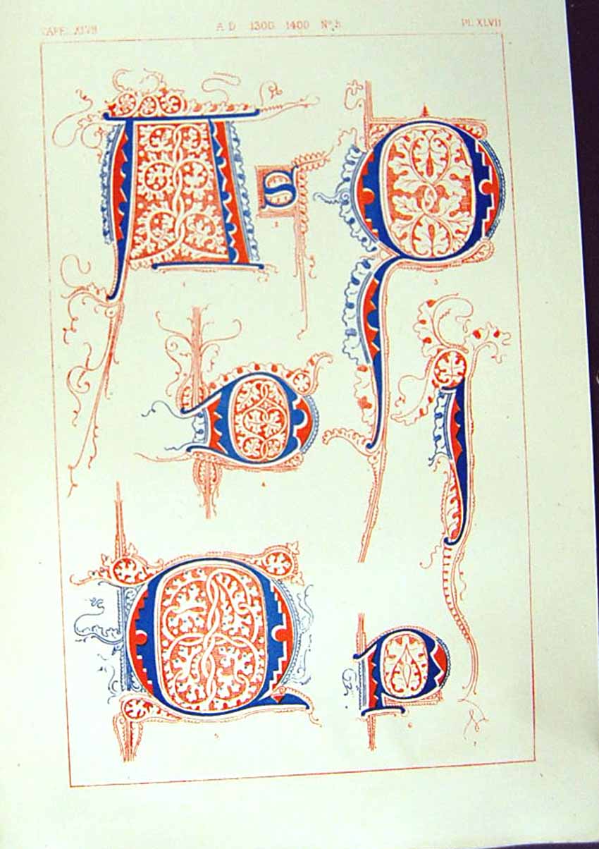 Antique Print Ref.792 1860 Art Illuminating Alphabet Letters Colour Design