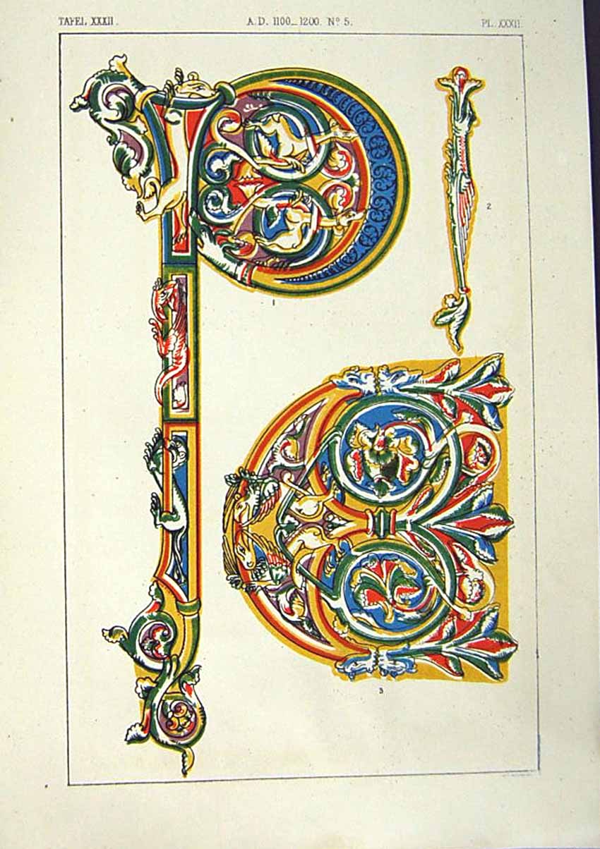 Antique Old Print *2516 1860 Art Illuminating Colours Patterns Design Shapes