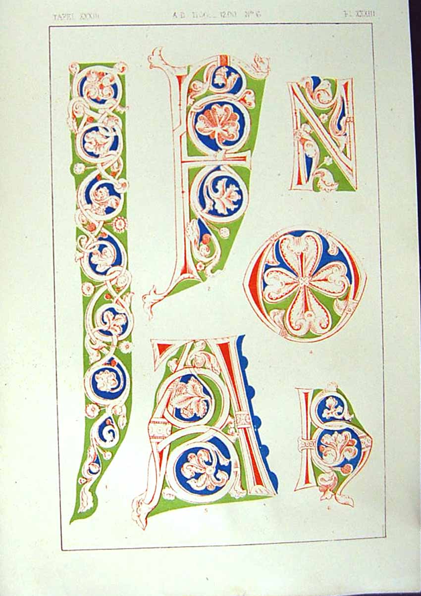 Antique Old Print Ref.799 1860 Art Illuminating Colour Patterns Shapes Design
