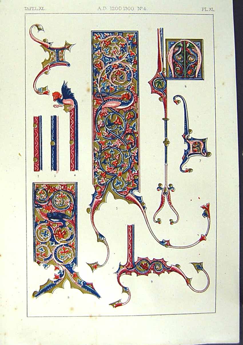 Antique Old Print Ref.800 1860 Art Illuminating Colour Patterns Shapes Design