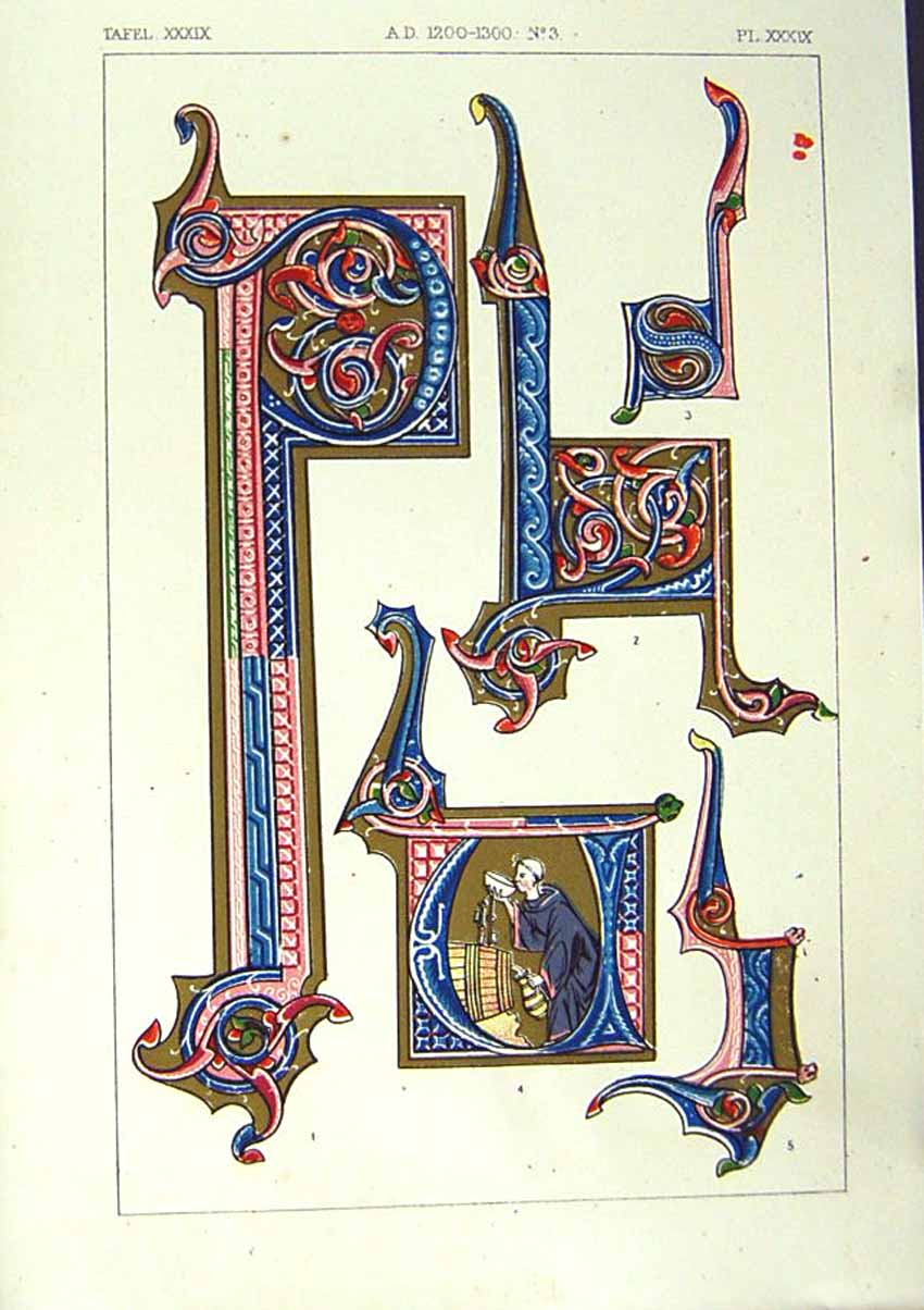Antique Old Print Ref.801 1860 Art Illuminating Colour Design Shapes Patterns