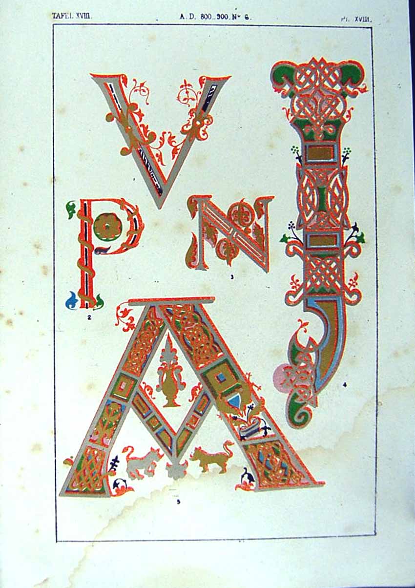 Antique Print Ref.803 1860 Art Illuminating Colour Patterns Design Letters