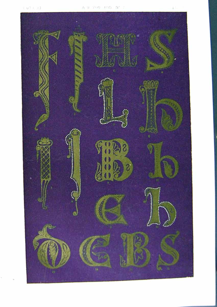 Antique Print *2524 1860 Art Illuminating Alphabet Letters Patterns Colour