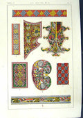 Old Print Ref.804 1860 Art Illuminating Alphabet Letters Patterns Colour