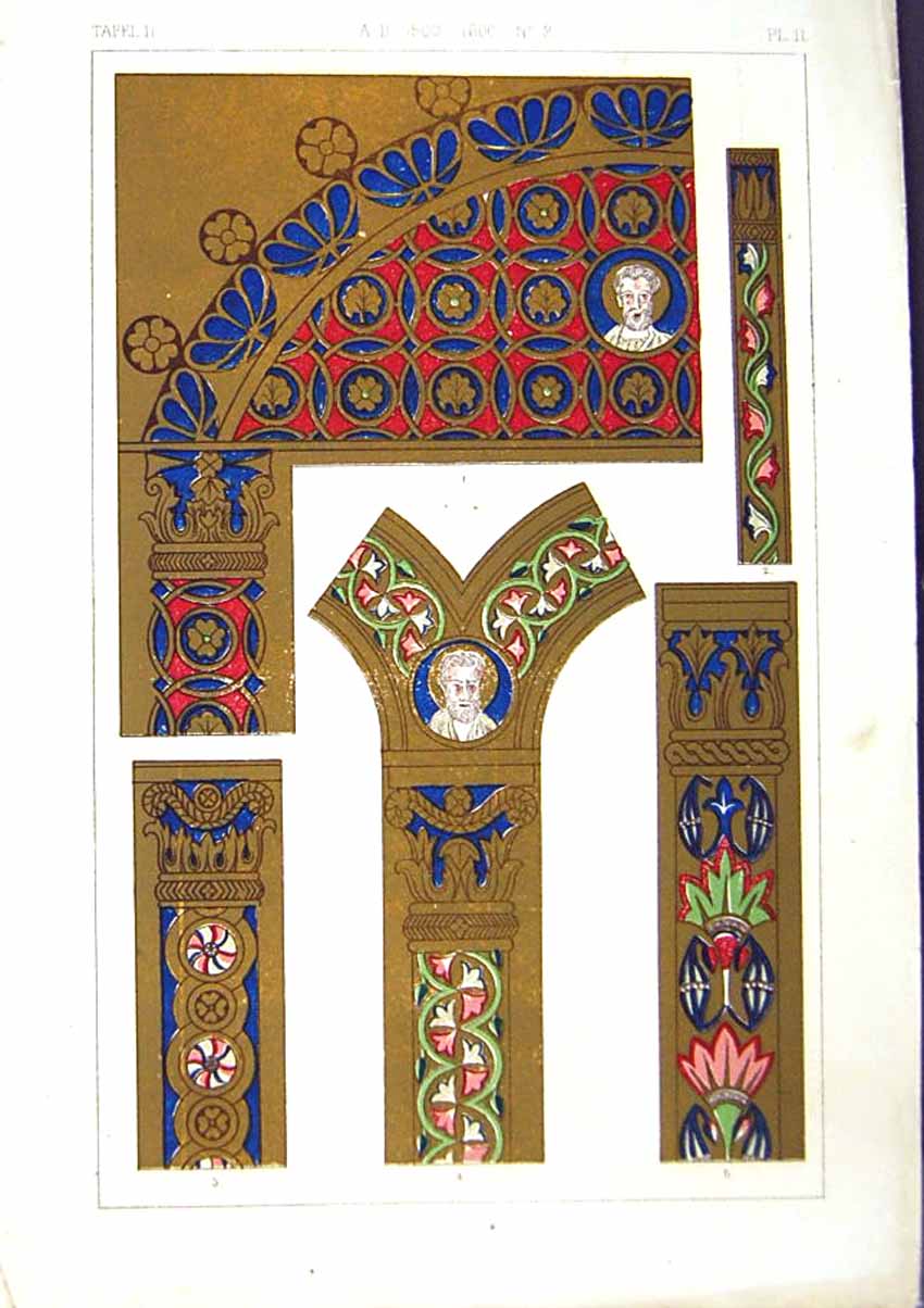 Antique Old Print *2528 1860 Art Illuminating Shapes Patterns Letters Colour