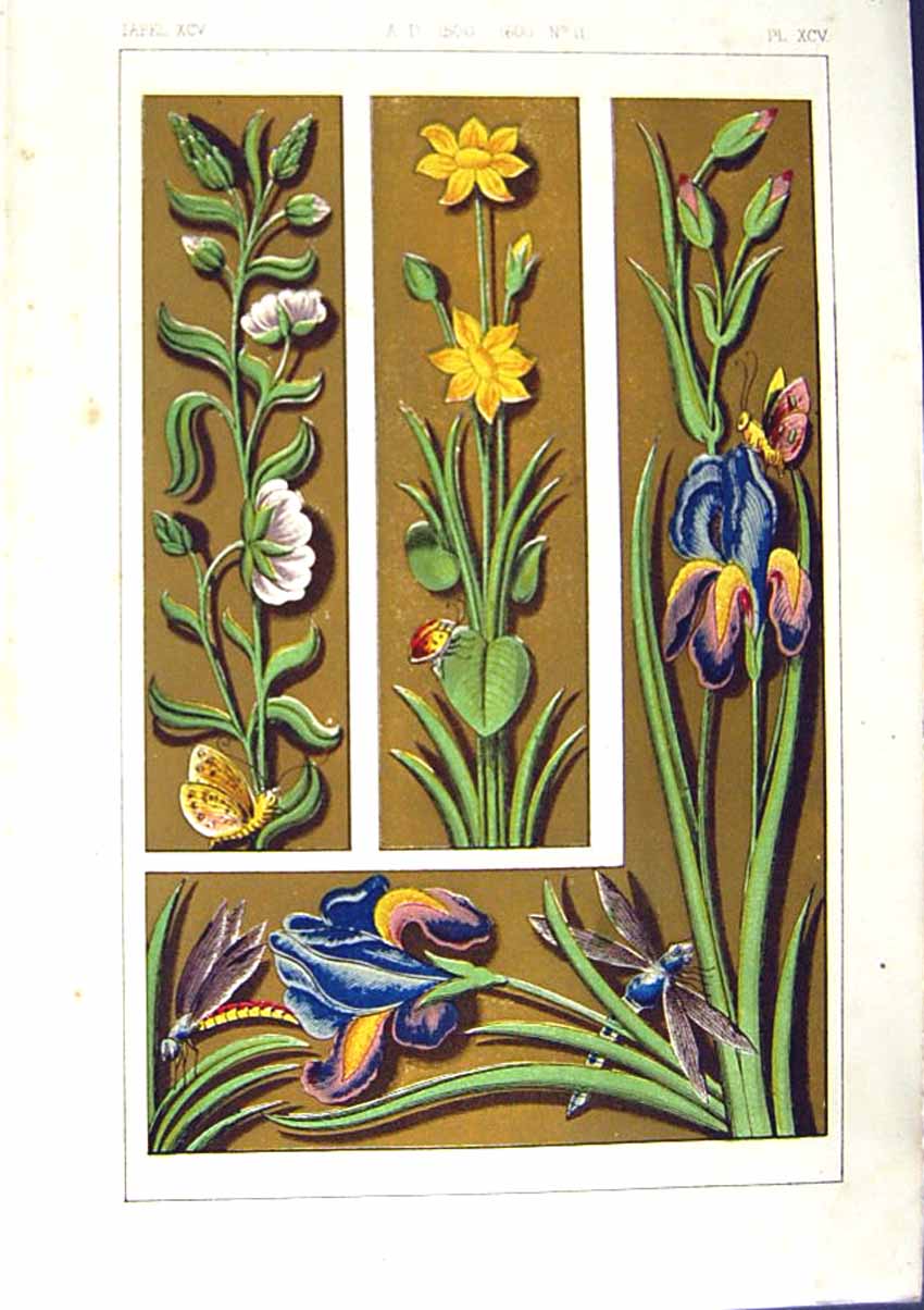 Antique Old Print Ref.807 1860 Art Illuminating Alphabet Letters Calligraphy