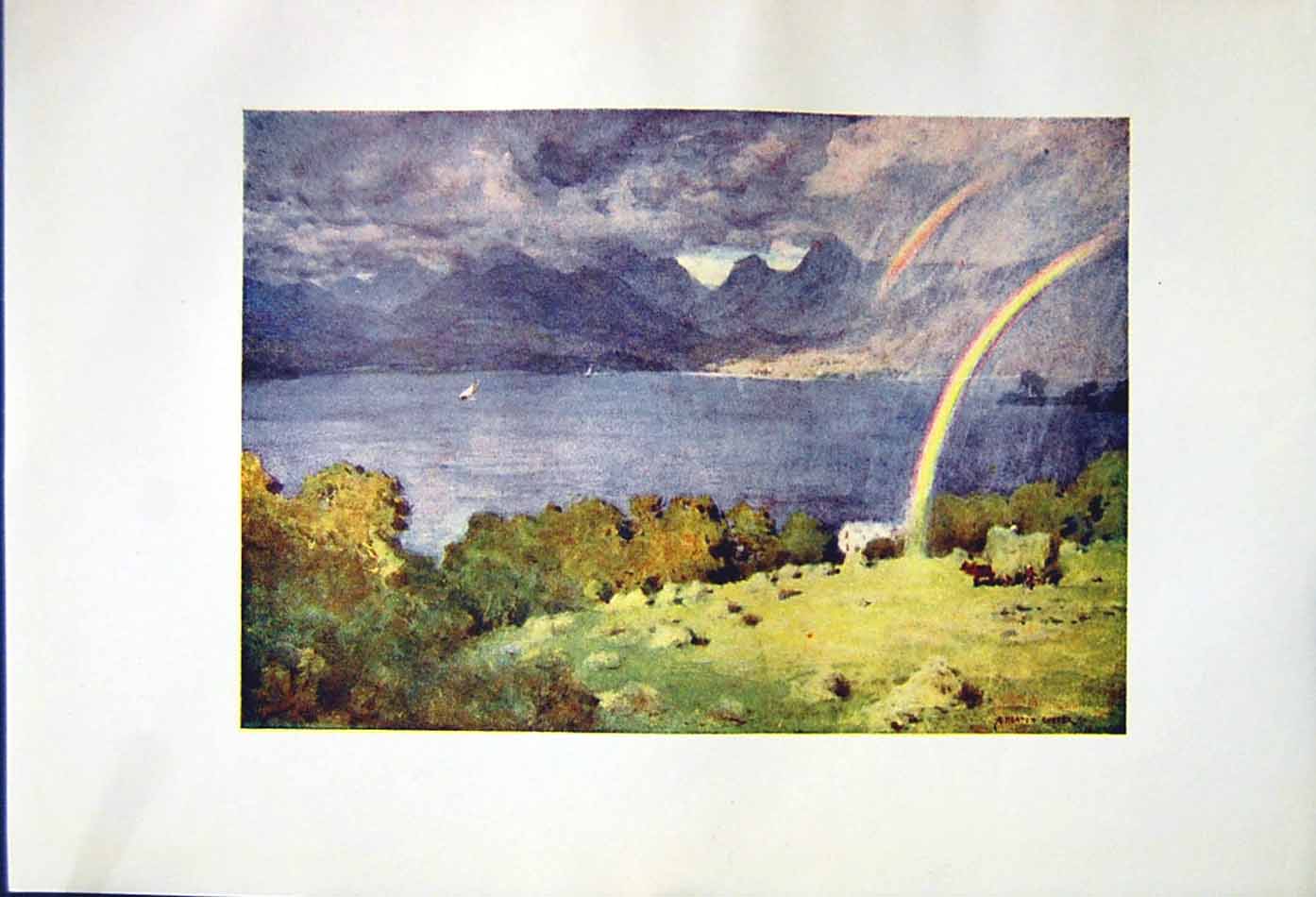 Antique Old Print *2538 1908 English Lakes Windermere Langdale Pikes Lowwood