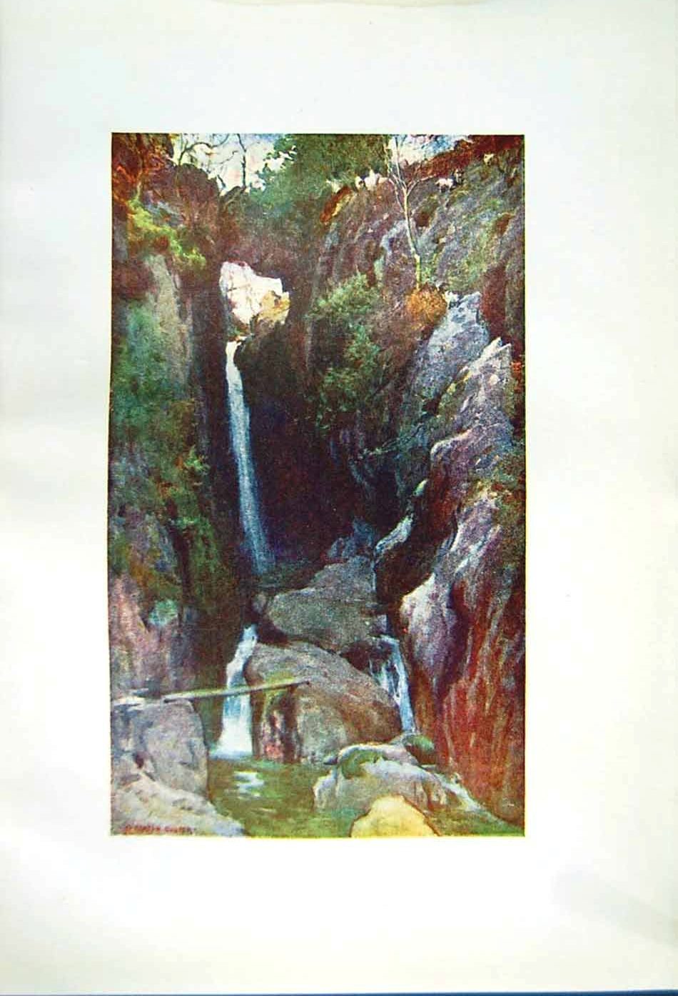 Antique Print *2541 1908 English Lakes Dungeon Ghyll Force Langdale Cooper