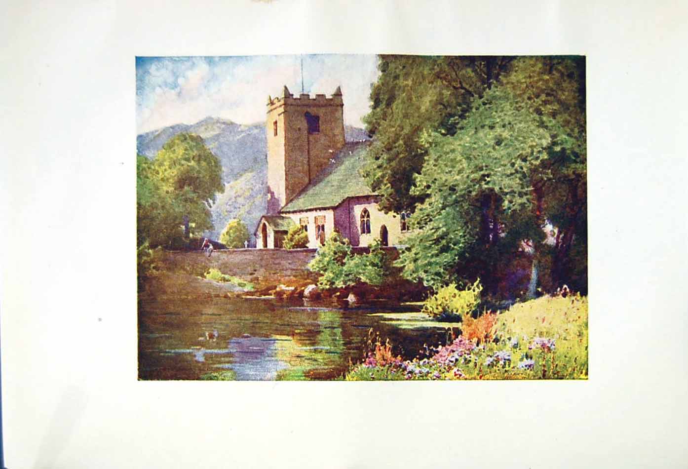 Old Antique Print *2545 1908 English Lakes Grasmere Church Cooper Palmer