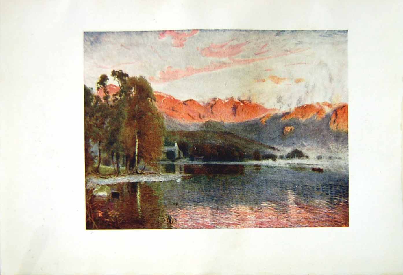 Original Old Antique Print *2549 1908 English Lakes Dawn Coniston Cooper Palmer