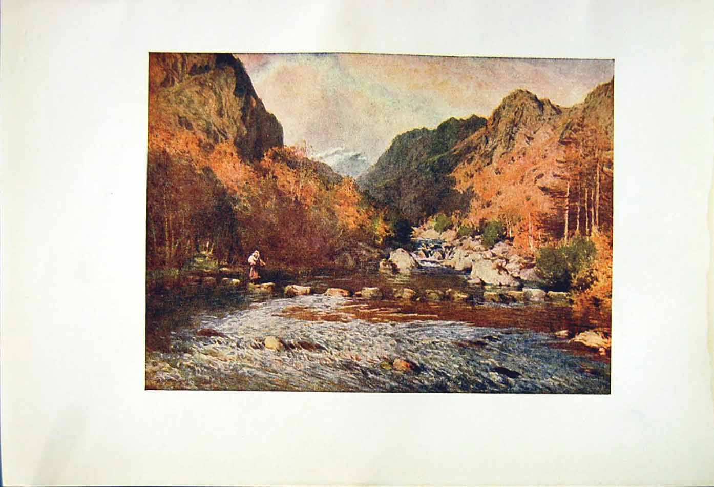 Antique Old Print *2556 1908 English Lakes Stepping Stones Seathwaite Cooper