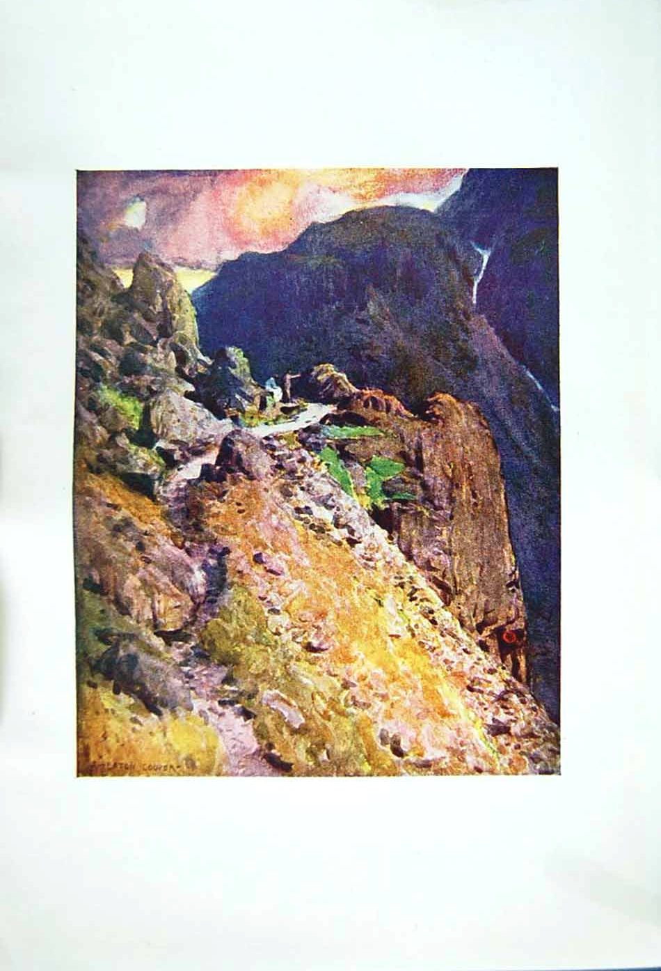 Antique Print *2564 1908 English Lakes Styhead Pass Wastdale Colour Cooper