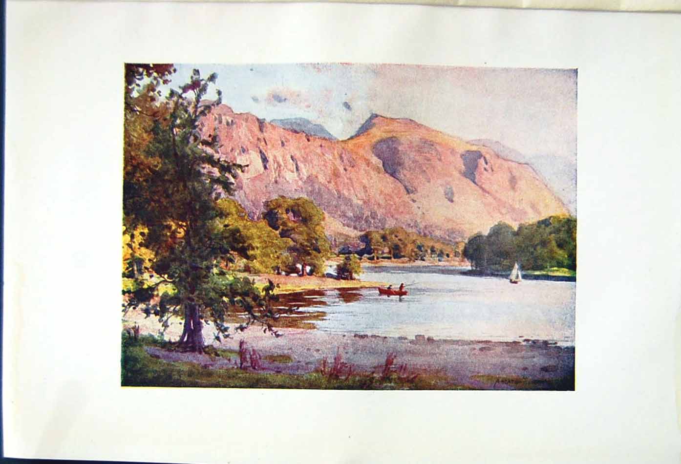 Antique Old Print *2579 1908 English Lakes Falcon Crag Derwentwater Cooper