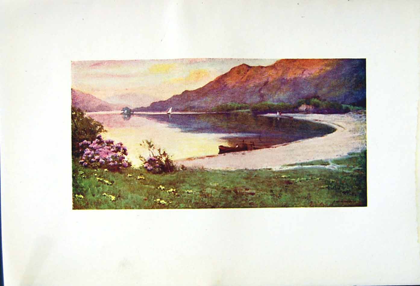 Old Antique Print *2587 1908 English Lakes Ullswater Silver Strand Cooper