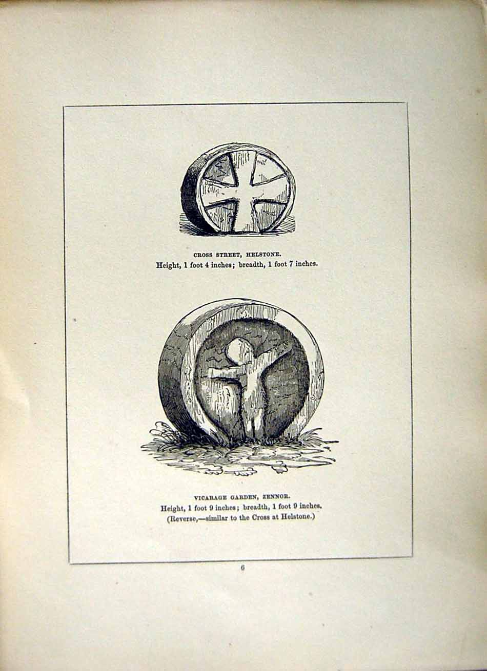 Antique Old Print *2600 1856 Cross Street Helstone Zennoe Vicarage Cornwall