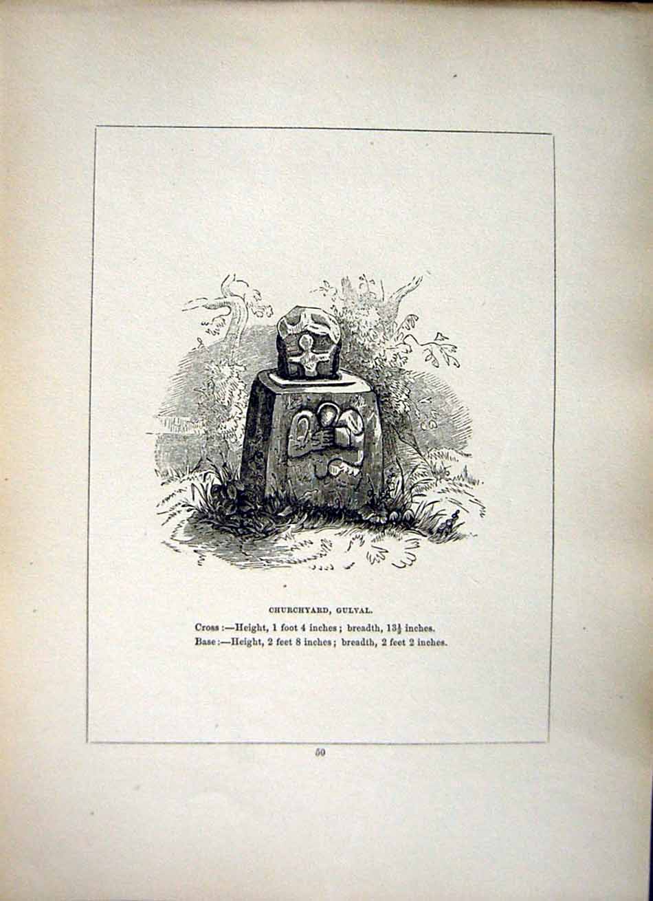Original Old Antique Print *2618 1856 Cross Churchyard Gulval Cornwall Blight