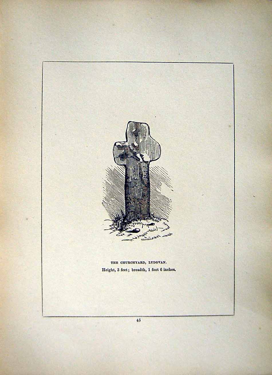 Original Old Antique Print *2622 1856 Cross Cornwall Churchyard Ludgvan Blight