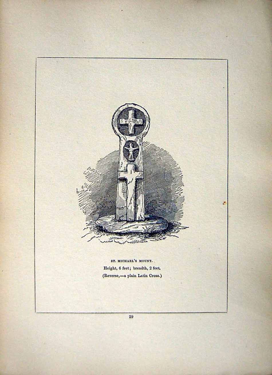 Antique Old Print *2635 1856 Latin Cross Cornwall St. Michael'S Mount Blight
