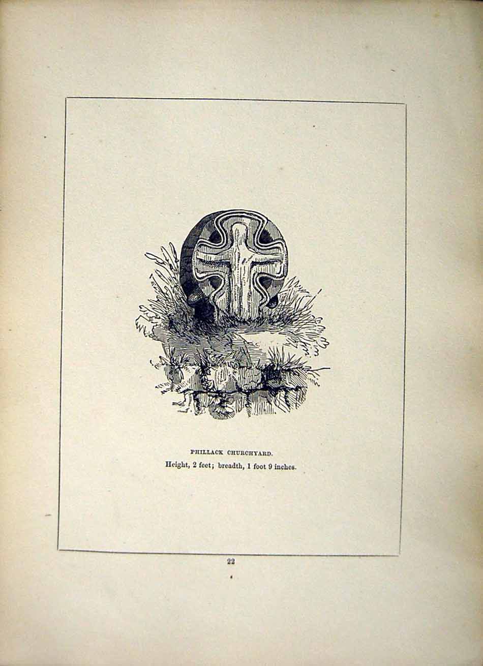 Original Old Antique Print *2641 1856 Cross Phillack Churchyard Cornwall Blight