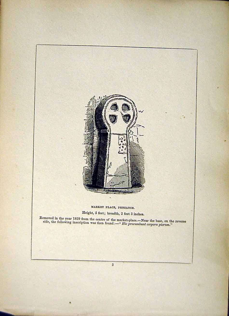 Original Old Antique Print *2658 1856 Market Cross Penzance Cornwall Blight