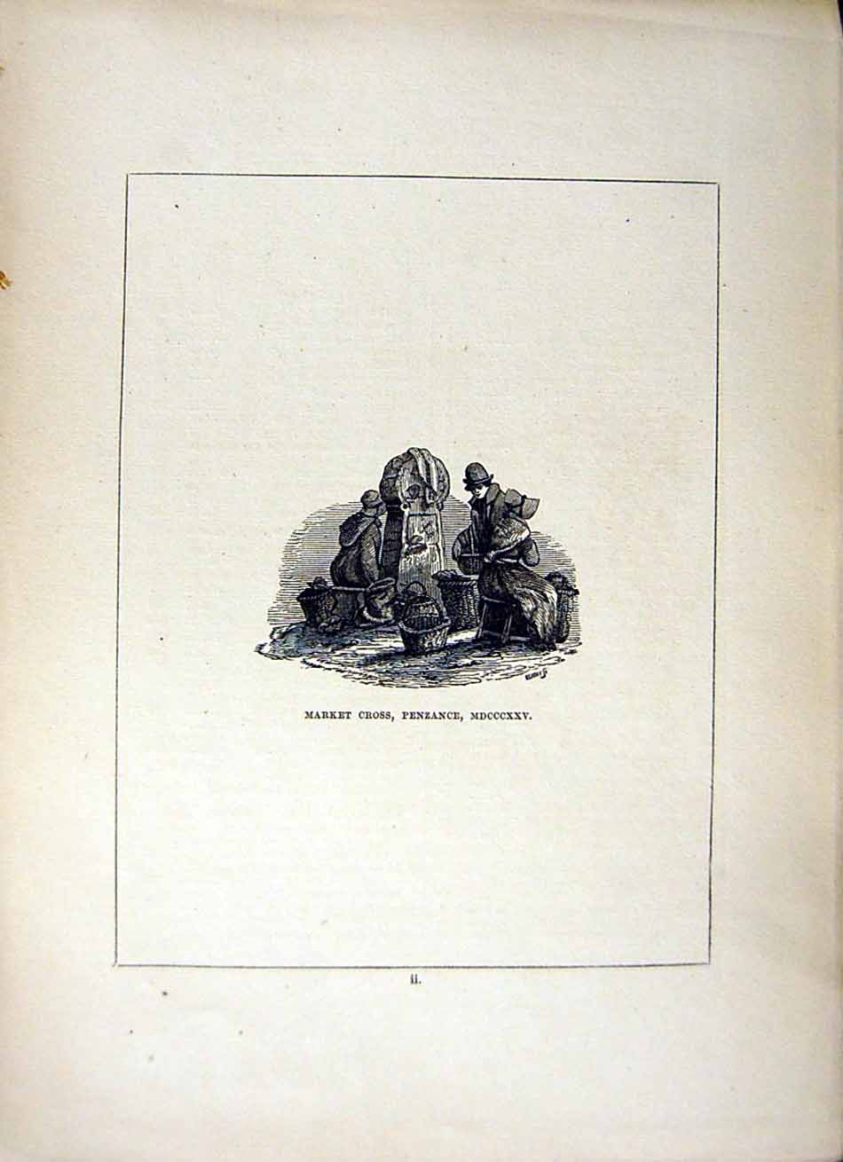 Original Old Antique Print Ref.809 1856 Market Cross Penzance Cornwall Blight