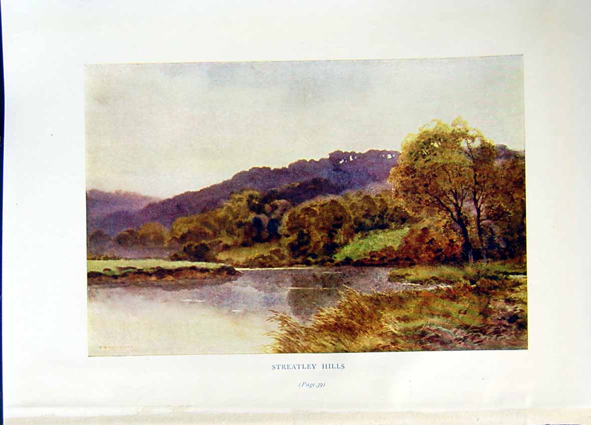 Antique Old Print *2659 C1912 View Streatley Hills England Landscape Colour