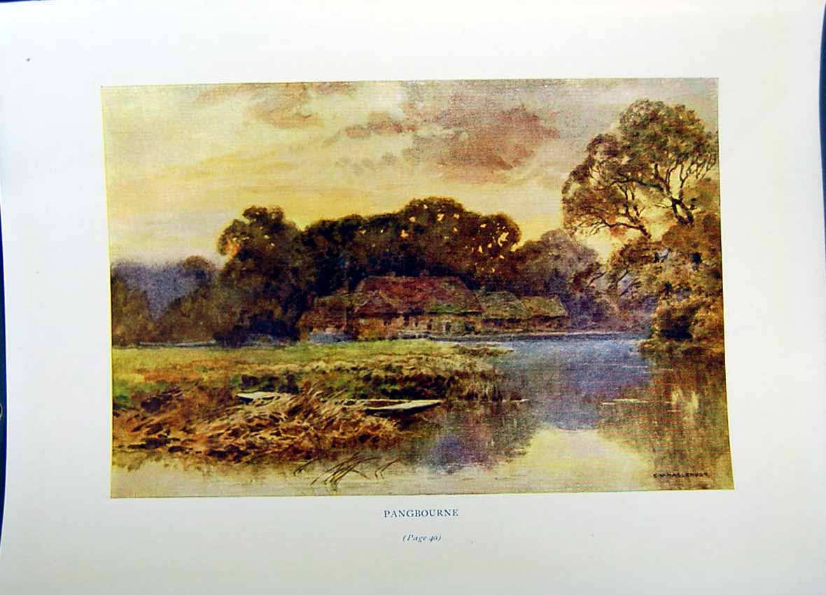 Antique Old Print *2660 C1912 England Pangbourne Trees River Landscape Colour