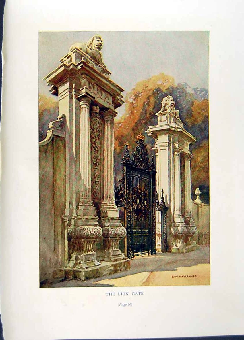 Antique Old Print *2667 C1912 England Lion Gate Windsor Castle London Colour