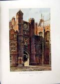 Antique Old Print *2670 C1912 England Ann Boleyn Gateway Clock Court Colour