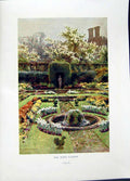 Old Antique Print *2674 C1912 England Pond Garden Flowers Plants Colour