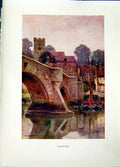 Antique Old Print *2684 C1912 View Aylesford England River Bridge Town Colour