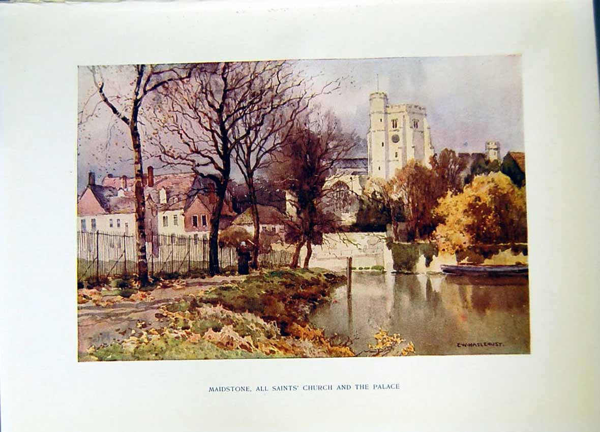 Old Antique Print *2685 C1912 Maidstone All Saint'S Church Palace England