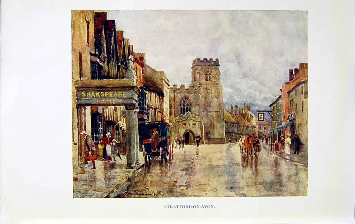 Original Old Vintage Print *2695 View Town Stratford-On-Avon C1922 Warwickshire