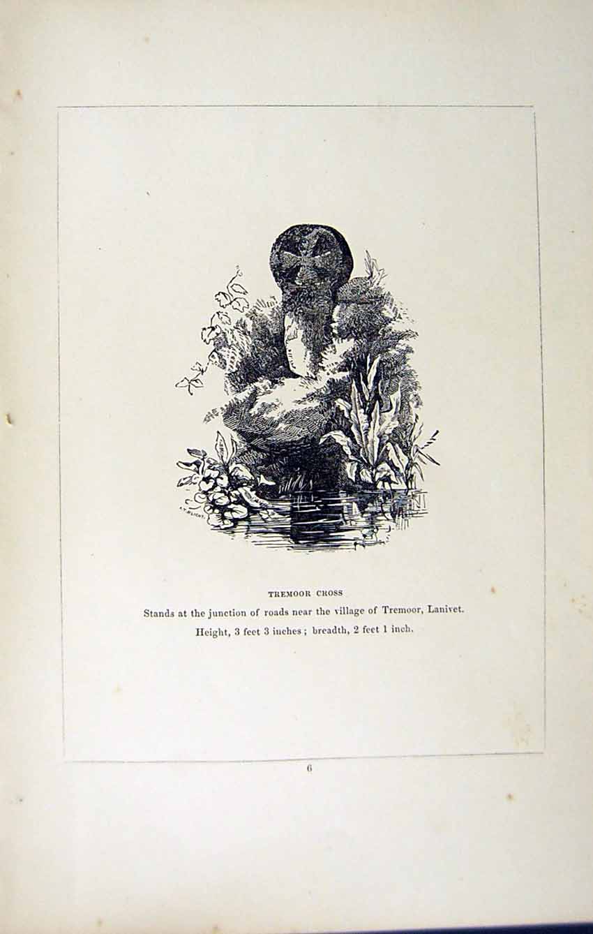 Antique Old Print *2723 C1858 Cross Tremoor Cornwall Lanivet England Blight