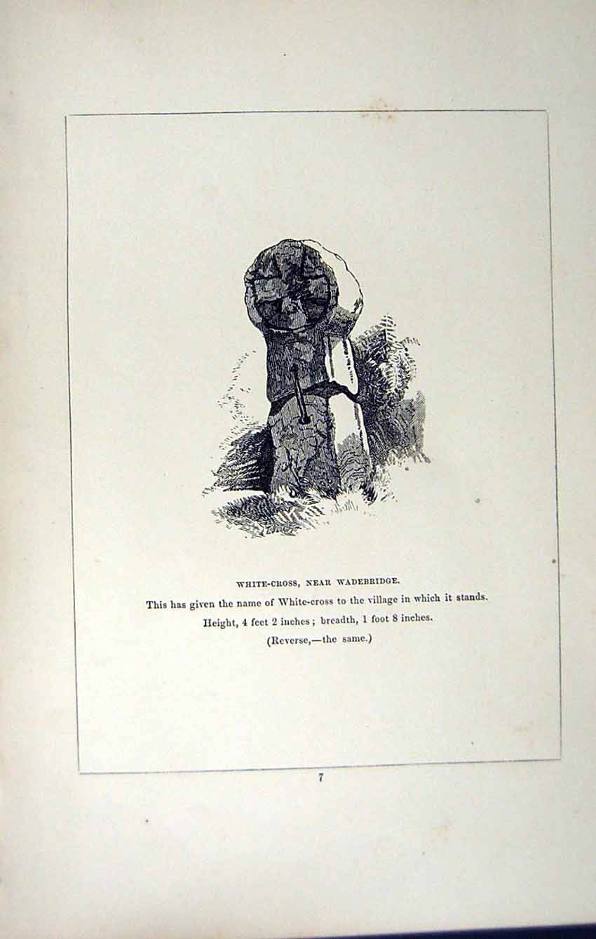 Antique Old Print *2724 C1858 White Cross Waderbridge Cornwall England Blight