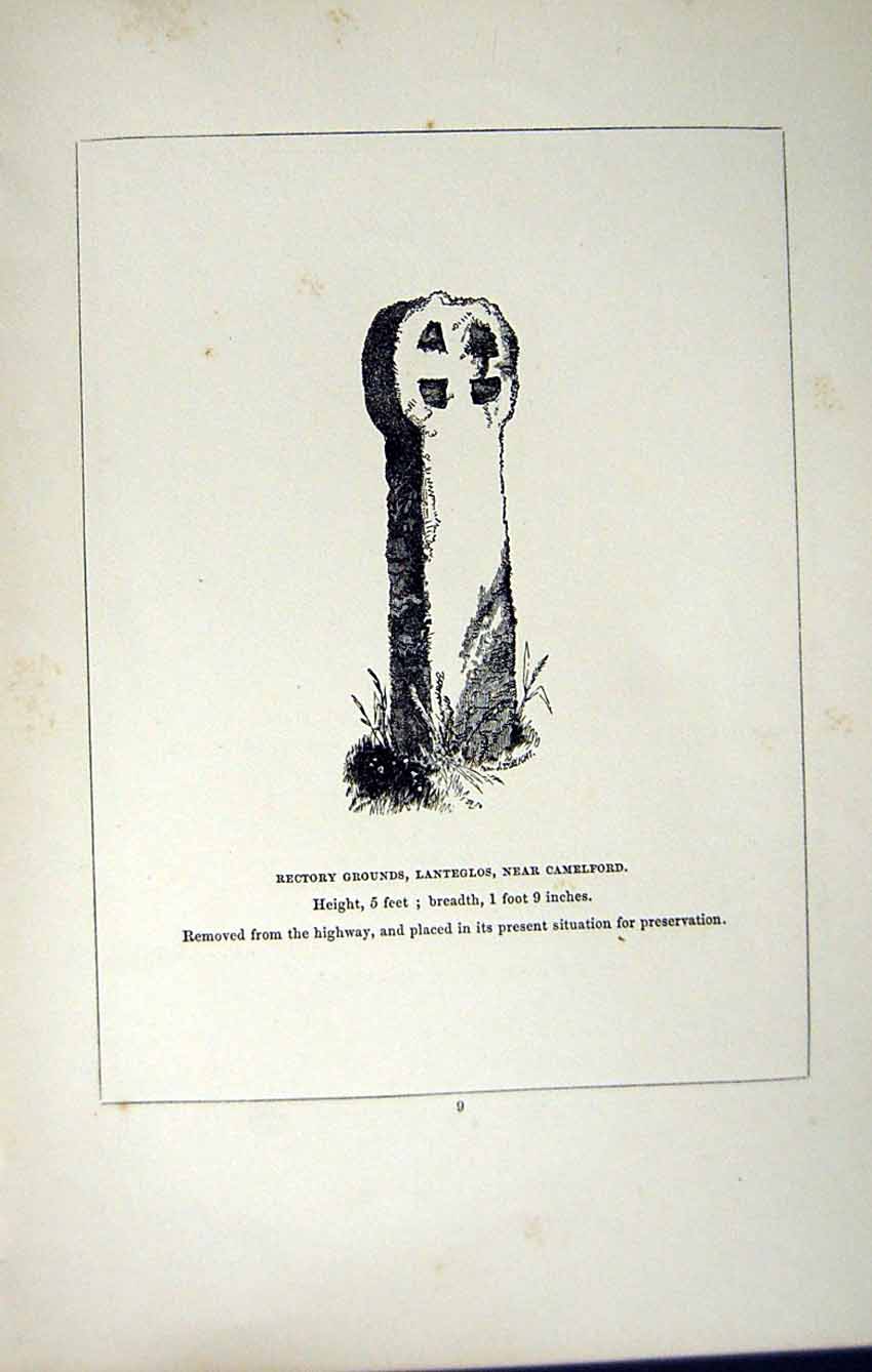 Old Antique Print *2726 C1858 Cross Rectory Lanteglos Camelford Cornwall