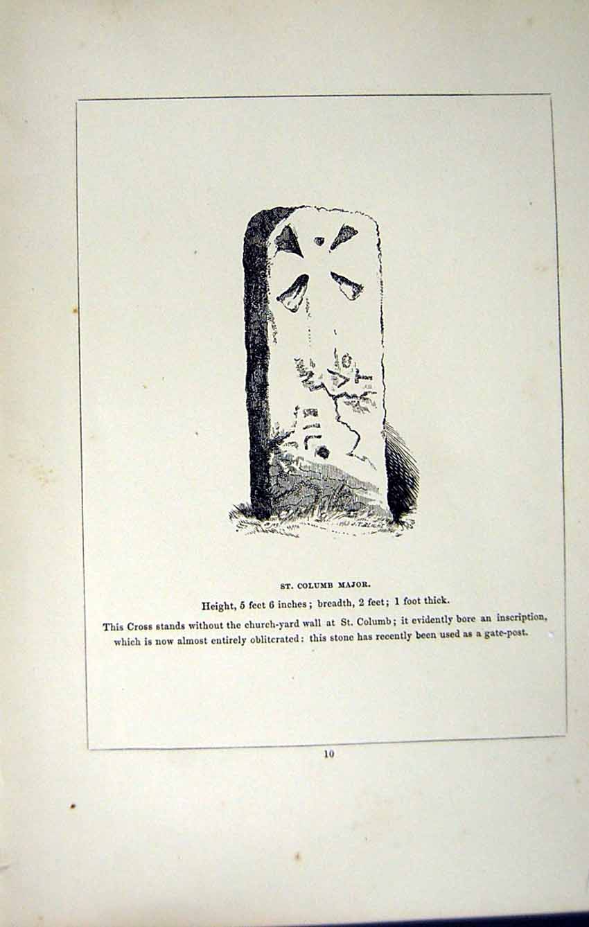 Antique Old Print *2727 C1858 Cross St. Columb Major Cornwall England Blight